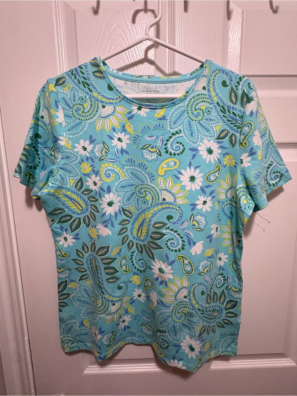 Talbots Aqua Paisley Floral Short-Sleeve Tee